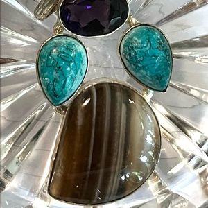 Agate, Amethyst, Turquoise Pendant